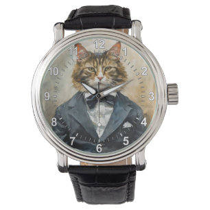 Kat in een pak horloge