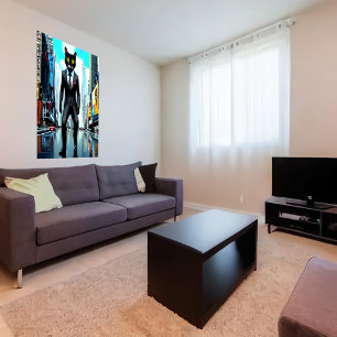 Kat in een pak in de stad   AI Art Poster