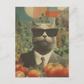 Kat in een pak in een tomatentuin briefkaart (Voorkant)