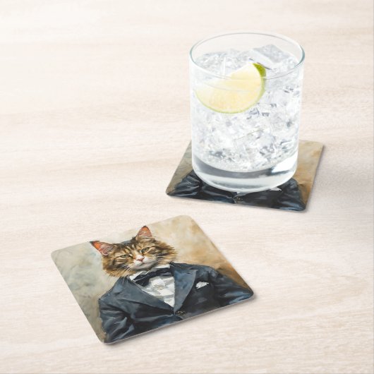 Kat in een pak kartonnen onderzetters (Insitu)