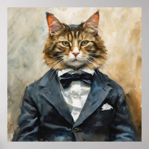 Kat in een pak poster