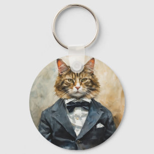 Kat in een pak sleutelhanger