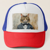 Kat in een pak trucker pet (Voorkant)