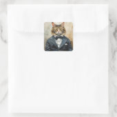 Kat in een pak vierkante sticker (Tas)