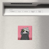 Kat in een Papieren Pet Whimsical Magnet (Insitu (Vaatwasser))