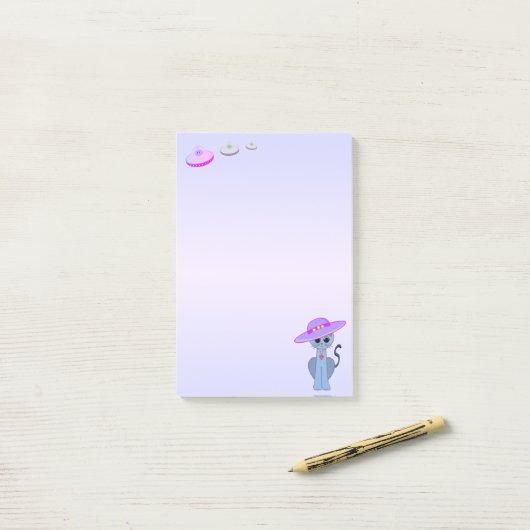 Kat in een Pet en vliegende schotels Post-it® Notes (Op bureau)