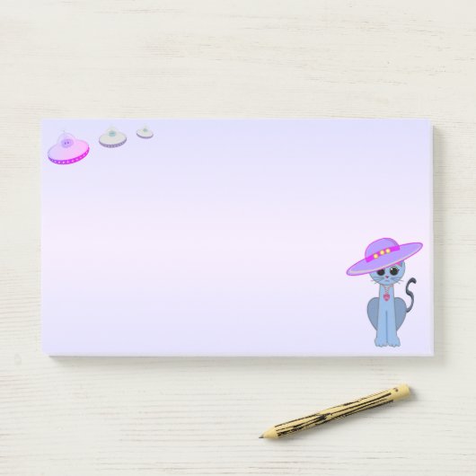 Kat in een Pet en vliegende schotels Post-it® Notes (Op bureau)