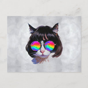 Kat in een pruik + zonnebril (Schilderij #1) Briefkaart