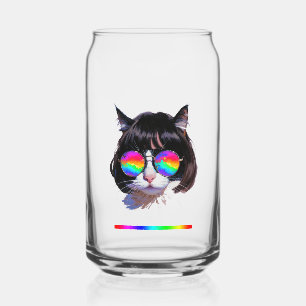 Kat in een Pruik + Zonnebril (Schilderij #1 + RGB) Blikvorm Glas