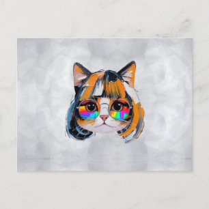 Kat in een Pruik + Zonnebril (Schilderij #2) Briefkaart