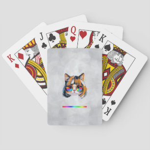 Kat in een Pruik + Zonnebril (Schilderij #2 + RGB) Pokerkaarten