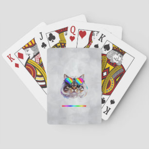 Kat in een Pruik + Zonnebril (Schilderij #3 + RGB) Pokerkaarten