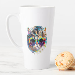 Kat in een Pruik + Zonnebril (Schilderij #4) Latte Mok