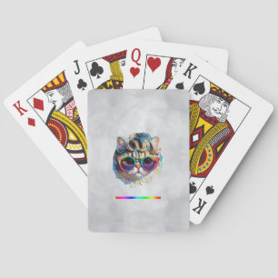Kat in een Pruik + Zonnebril (Schilderij #4 + RGB) Pokerkaarten