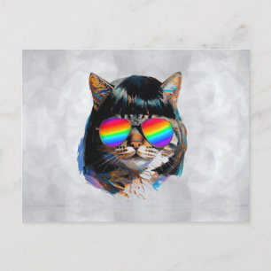 Kat in een Pruik + Zonnebril (Schilderij #5) Briefkaart