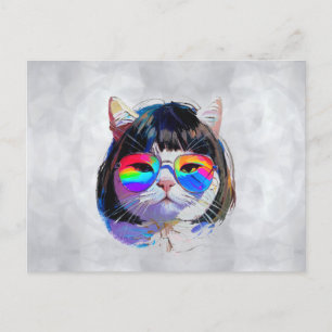 Kat in een Pruik + Zonnebril (Schilderij #7) Briefkaart