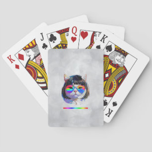 Kat in een Pruik + Zonnebril (Schilderij #7 + RGB) Pokerkaarten