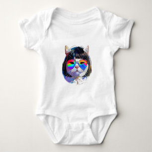 Kat in een Pruik + Zonnebril (Schilderij #7) Romper
