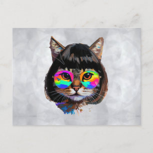 Kat in een Pruik + Zonnebril (Schilderij #9) Briefkaart