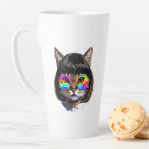Kat in een Pruik + Zonnebril (Schilderij #9) Latte Mok