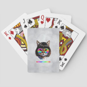 Kat in een Pruk + Zonnebril (Schilderij #9 + RGB) Pokerkaarten