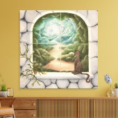 Kat in een raam canvas afdruk (Insitu (Woonkamer))