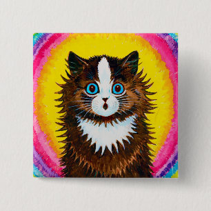 Kat in een regenboog, Louis Wain Vierkante Button 5,1 Cm