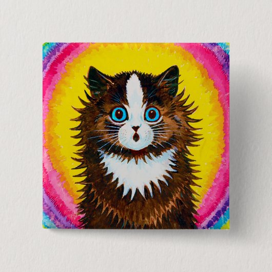 Kat in een regenboog, Louis Wain Vierkante Button 5,1 Cm (Voorkant)