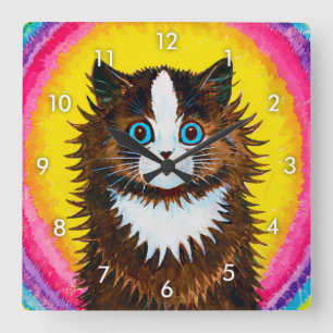 Kat in een regenboog, Louis Wain Vierkante Klok