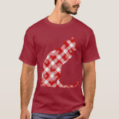 Kat in een rode buffel geruite kerstpatroon t-shirt (Voorkant)
