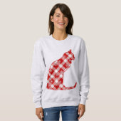 Kat in een rode buffel geruite kerstpatroon trui (Voorkant volledig)