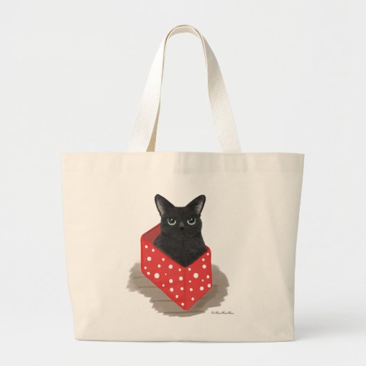 Kat in een rode doos grote tote bag (Voorkant)