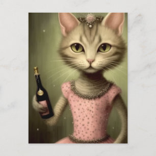 Kat in een roze jurk briefkaart
