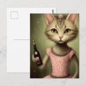 Kat in een roze jurk briefkaart (Voorkant / Achterkant)