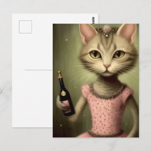Kat in een roze jurk briefkaart (Voorkant / Achterkant)