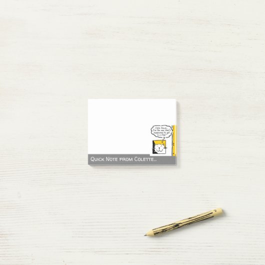 Kat in een schoot met een Cartoon kat Post-it® Notes (Op bureau)