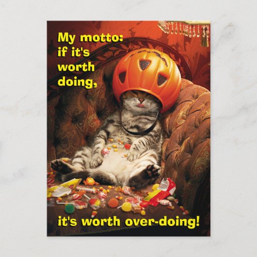 Kat in een snoepemmer uitnodiging briefkaart (Voorkant)