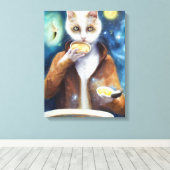 Kat in een springpak die soep uit melkwegstelsels  canvas afdruk (Insitu (Houten vloer))