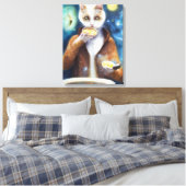 Kat in een springpak die soep uit melkwegstelsels  canvas afdruk (Insitu (Slaapkamer))