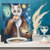 Kat in een springpak die soep uit melkwegstelsels  fotoplaat (Zijkant)