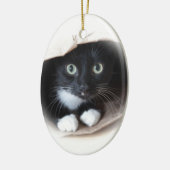 Kat in een tas keramisch ornament (Links)