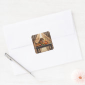 Kat in een Thanksgiving-overvloedhoorn Vierkante Sticker (Envelop)
