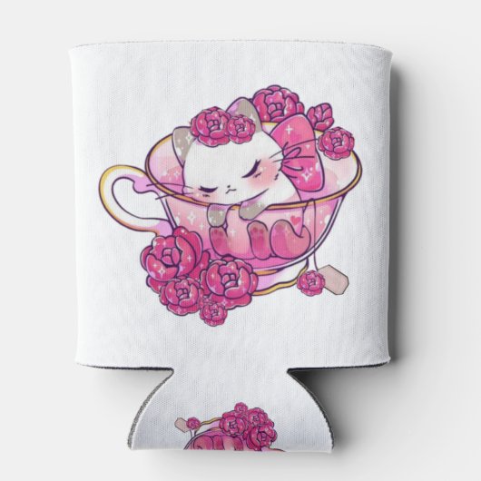 Kat in een theebeker blikjeskoeler (Achterkant)