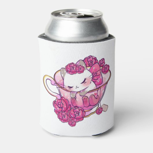 Kat in een theebeker blikjeskoeler (Blikje Achterkant)