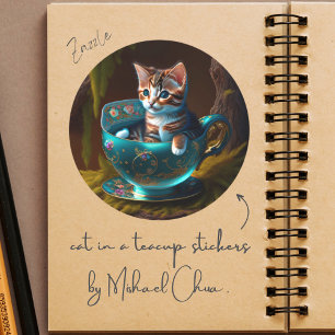 Kat in een theekopje   Keuken in een theekopje Sti Ronde Sticker