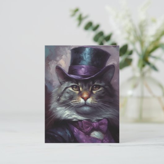 Kat in een tophat en elegant pak briefkaart (Staand voorkant)