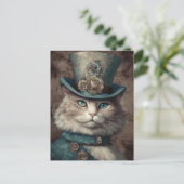 Kat in een Tophat Steampunk  Briefkaart (Staand voorkant)