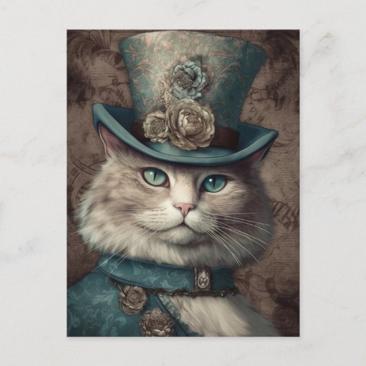 Kat in een Tophat Steampunk  Briefkaart (Voorkant)