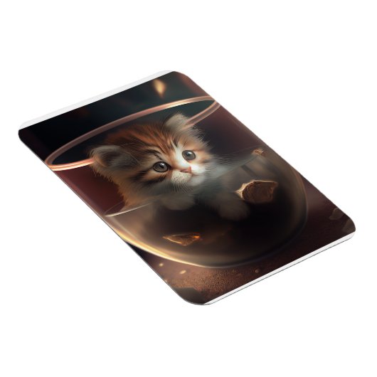 kat in een transparante teacup flexibele foto magneet (Rechterzijde)