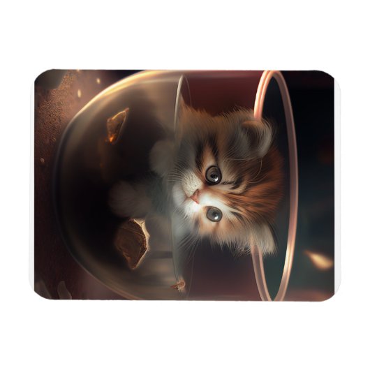 kat in een transparante teacup flexibele foto magneet (Horizontaal)